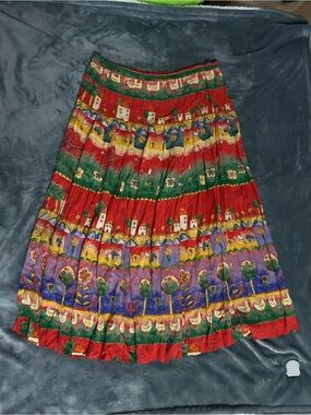 Howard Wolf Vintage Tiered Boho Skirt with Village Print
